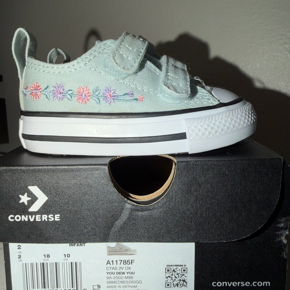 Converse Kids Mint Canvas Sneakers with Floral Embroidery